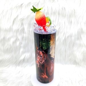 Mexican horse skinny tumbler drinking cup 20 Oz. with ice topper.